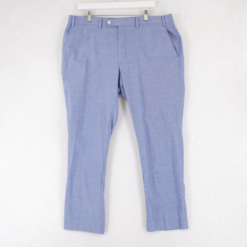 Lauren Ralph Lauren Baby Blue Birdseye Cotton Dress Pants 38/32 Flat Front Mid R